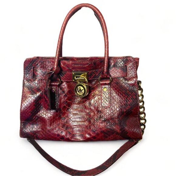 MICHAEL KORS - hamilton burgundy/Gold chain link python Shoulder Bag (RARE) - Picture 1 of 5